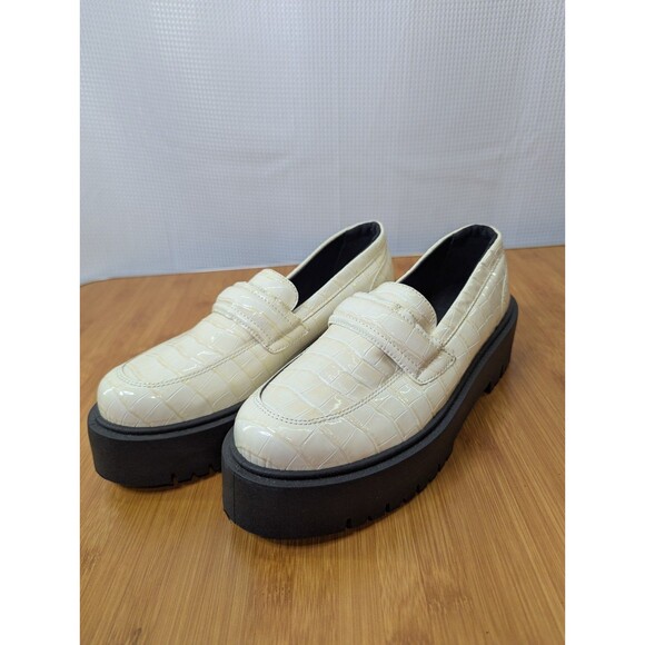 Miss Selfridge Cream Patent Faux Croc Chunky Loafers Size 9 Platform NWOT (V12) - Picture 2 of 7